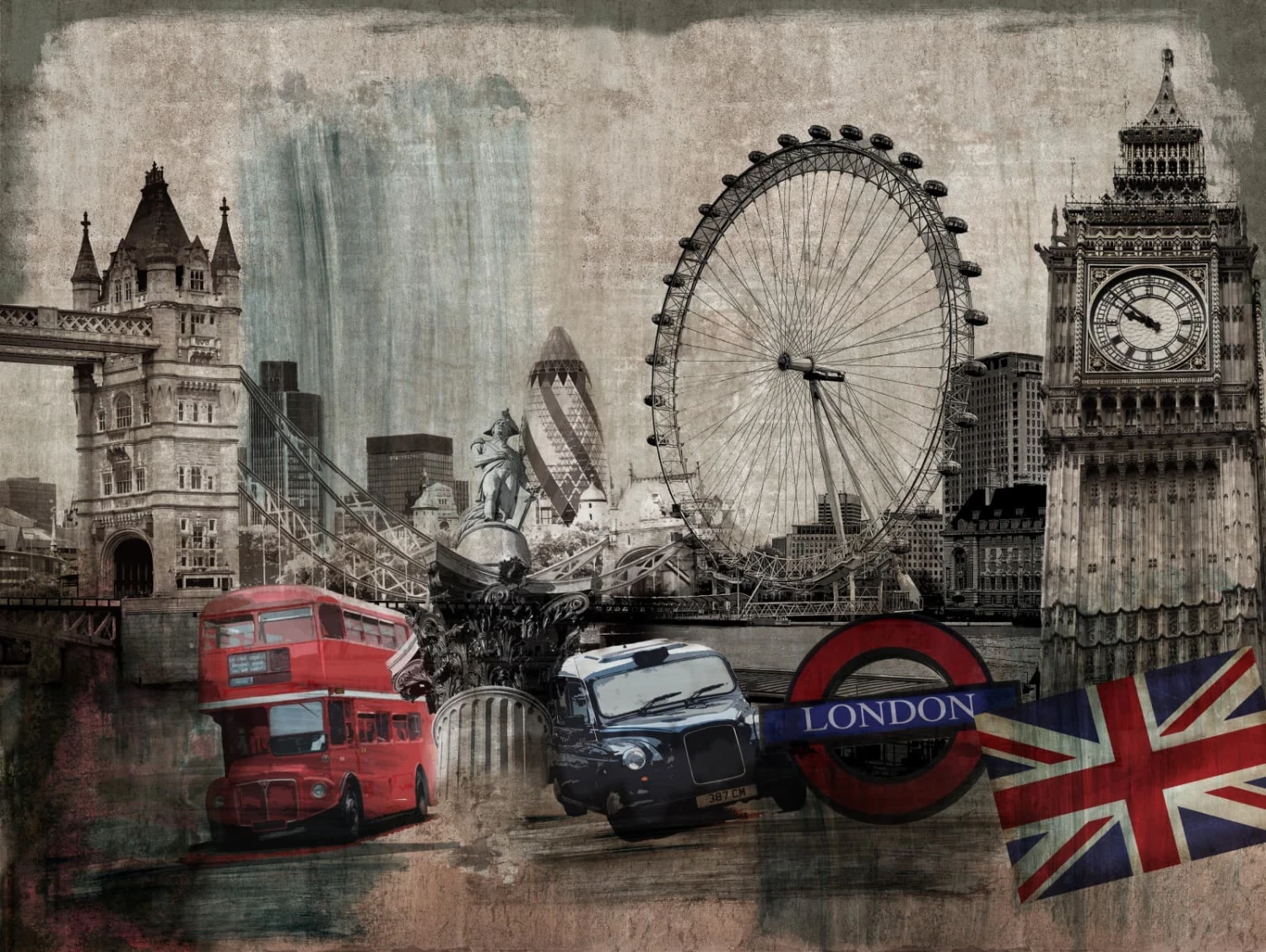 Digitaldruck Skyline London Grau Beige ML3401 2 Digitaldruck Skyline London Grau Beige ML3401 – Bild 2