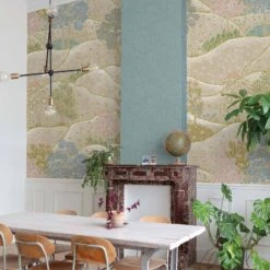 Digitaldruck Hügel Bäume Blumen Grün Grau Blau ML1801