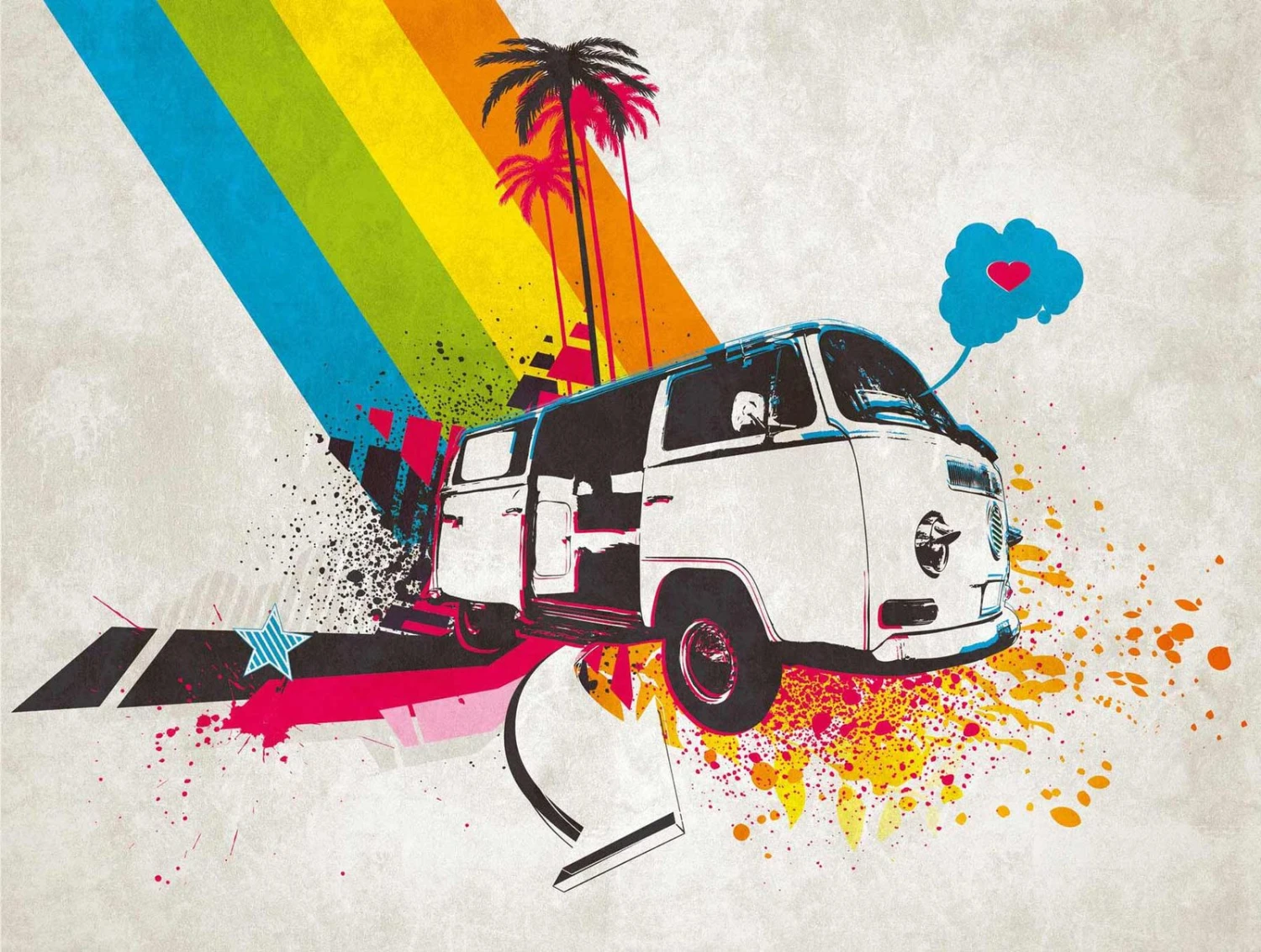 A.S. Creation Fototapeten Retro Auto Bus Palmen Weiß Bunt 38302-1 2 A.S. Creation Fototapeten Retro Auto Bus Palmen Weiß Bunt 38302-1 – Bild 2