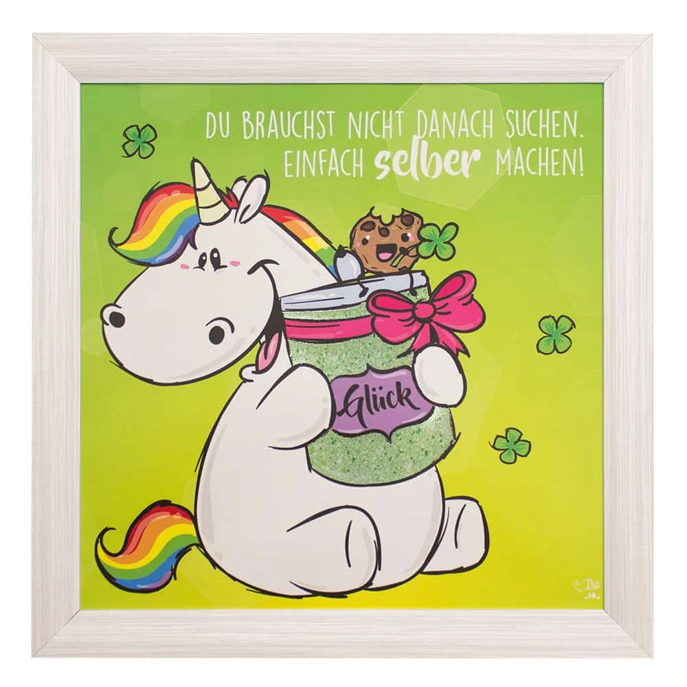 Pummeleinhorn Wandbild Einhorn Bild Glitzer Glück | 50x50cm 1 Pummeleinhorn Wandbild Einhorn Bild Glitzer Glück | 50x50cm