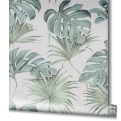 Tapete Vlies Blätter Dschungel Grau Grün Blau 32746