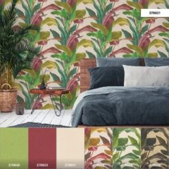 Tapete Vlies Floral Blätter Grün Rot Weiß 37862-1 -A.S. Creation Verkäufe Tapete Vlies Floral Blaetter gruen rot weiss 37862 1 63206696 2