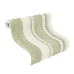 Tapete Vlies Rasch Streifen Gips Grün Weiß 617771